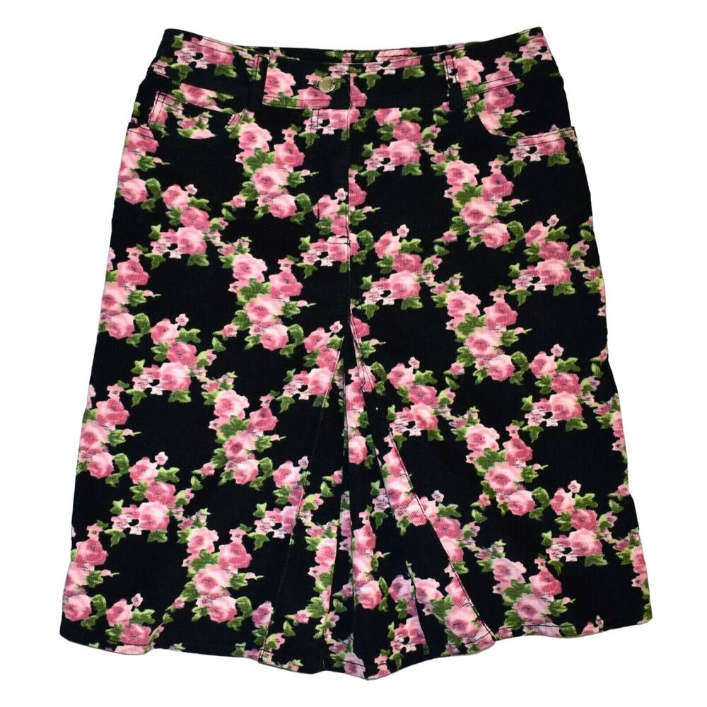 A5 NEW RED VALENTINO Black Floral Micro Corduroy Jean Pocket Mini Skirt Size 36